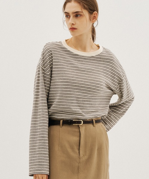 PUBLIC TOKYO(パブリックトウキョウ)の「【26年秋新作】ボーダークルーネックニットTEE/ボーダーロンT(Tシャツ/カットソー・レディース・グレー/レッド系その他・FREE)」の20枚目の写真