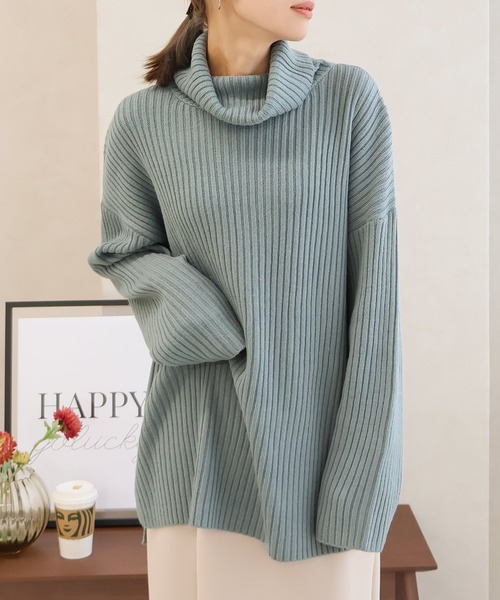 NYLAUS(ナイラス)の「【SG】タートルネック ニット プルオーバー(ニット/セーター・レディース・ベージュ/ブルー/ブラック/チャコールグレー・M)」の4枚目の写真