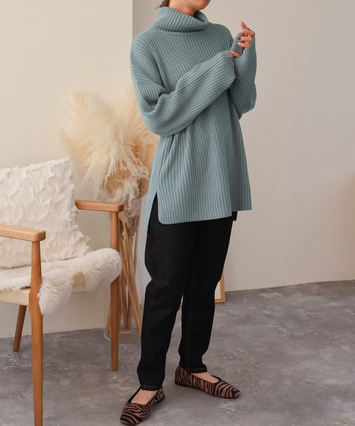 NYLAUS(ナイラス)の「【SG】タートルネック ニット プルオーバー(ニット/セーター・レディース・ベージュ/ブルー/ブラック/チャコールグレー・M)」の20枚目の写真