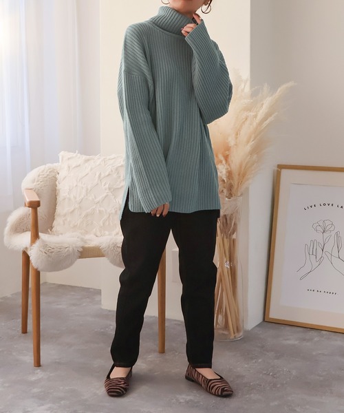 NYLAUS(ナイラス)の「【SG】タートルネック ニット プルオーバー(ニット/セーター・レディース・ベージュ/ブルー/ブラック/チャコールグレー・M)」の22枚目の写真