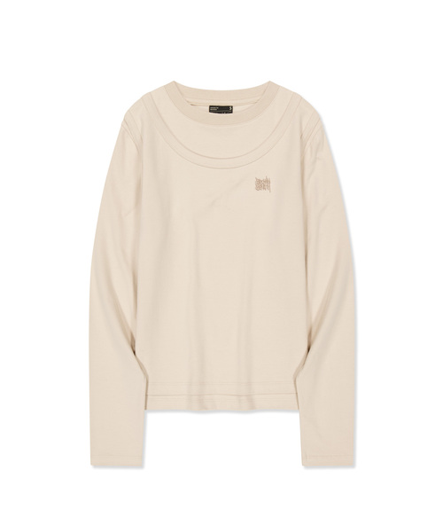 BROWNBREATH(ブラウンブレス)の「W ツーレイヤーロングスリーブ(Tシャツ/カットソー・レディース・チャコール/ベージュ・MEDIUM/SMALL)」の1枚目の写真