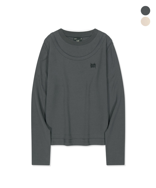 BROWNBREATH(ブラウンブレス)の「W ツーレイヤーロングスリーブ(Tシャツ/カットソー・レディース・チャコール/ベージュ・MEDIUM/SMALL)」の2枚目の写真