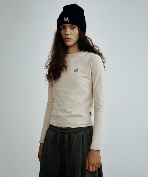 BROWNBREATH(ブラウンブレス)の「W ツーレイヤーロングスリーブ(Tシャツ/カットソー・レディース・チャコール/ベージュ・MEDIUM/SMALL)」の7枚目の写真