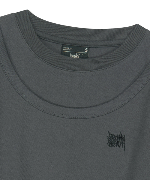 BROWNBREATH(ブラウンブレス)の「W ツーレイヤーロングスリーブ(Tシャツ/カットソー・レディース・チャコール/ベージュ・MEDIUM/SMALL)」の8枚目の写真