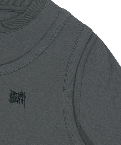 BROWNBREATH(ブラウンブレス)の「W ツーレイヤーロングスリーブ(Tシャツ/カットソー・レディース・チャコール/ベージュ・MEDIUM/SMALL)」の9枚目の写真