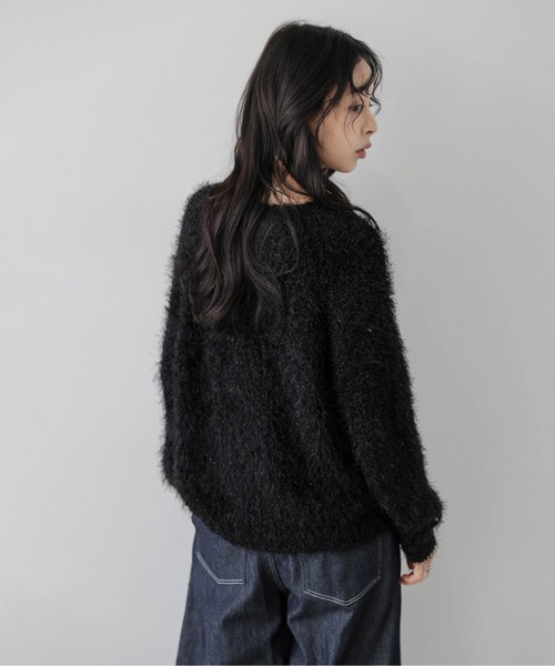 AMELY(エミリー)の「ラメミックスシャギーニットトップス/ふんわり/着映え(ニット/セーター・レディース・グレー/ブラック/ベージュ・フリー)」の6枚目の写真