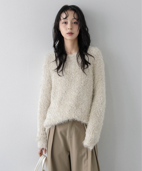 AMELY(エミリー)の「ラメミックスシャギーニットトップス/ふんわり/着映え(ニット/セーター・レディース・グレー/ブラック/ベージュ・フリー)」の15枚目の写真