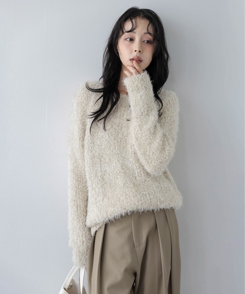 AMELY(エミリー)の「ラメミックスシャギーニットトップス/ふんわり/着映え(ニット/セーター・レディース・グレー/ブラック/ベージュ・フリー)」の18枚目の写真