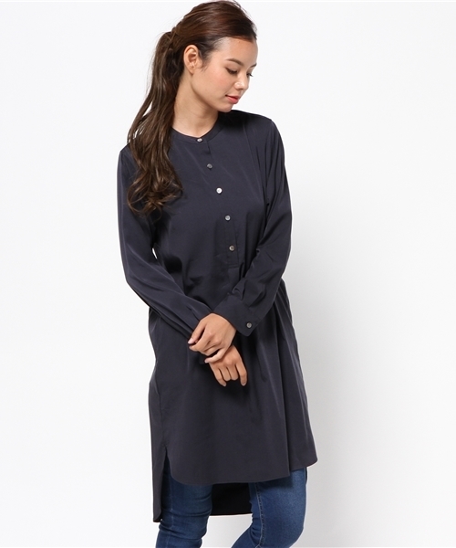 BLACK BY MOUSSY(ブラックバイマウジー)の「No collar long SH(シャツ/ブラウス・レディース・ブラウン/オフホワイト/ネイビー・FREE)」の3枚目の写真