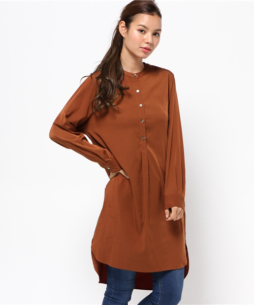 BLACK BY MOUSSY(ブラックバイマウジー)の「No collar long SH(シャツ/ブラウス・レディース・ブラウン/オフホワイト/ネイビー・FREE)」の2枚目の写真