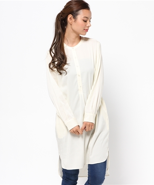 BLACK BY MOUSSY(ブラックバイマウジー)の「No collar long SH(シャツ/ブラウス・レディース・ブラウン/オフホワイト/ネイビー・FREE)」の6枚目の写真