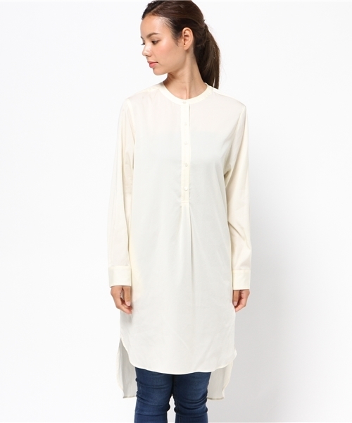 BLACK BY MOUSSY(ブラックバイマウジー)の「No collar long SH(シャツ/ブラウス・レディース・ブラウン/オフホワイト/ネイビー・FREE)」の4枚目の写真