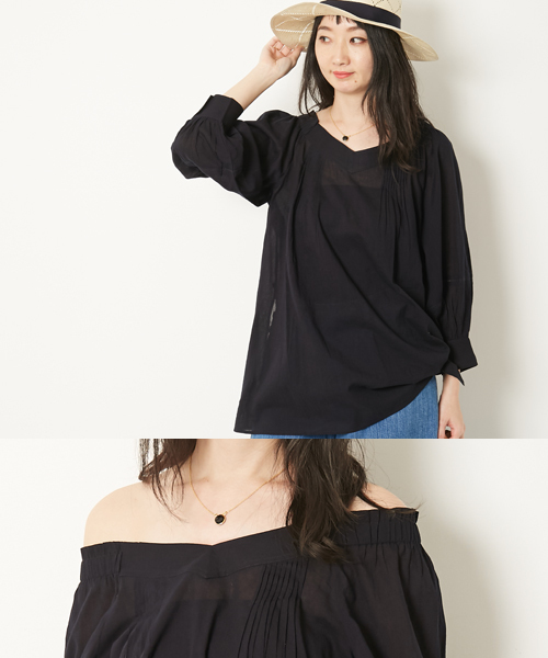 AMERICAN RAG CIE（アメリカンラグシー）の「AMERICAN RAG CIE 2WAYコットンボイル オフショルダー ブラウス【WEB限定】（シャツ/ブラウス・レディース・ブラック/ロイヤルブルー/オレンジ・FREE）」の2枚目の写真