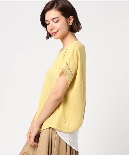 e.r.g*（イーアールジー）の「袖フリンジフェイクレイヤード（Tシャツ/カットソー・レディース・ブラック/カーキ/オレンジ/オフホワイト/イエロー・M）」の13枚目の写真