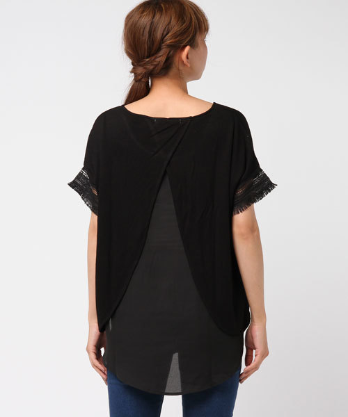 e.r.g*（イーアールジー）の「袖フリンジフェイクレイヤード（Tシャツ/カットソー・レディース・ブラック/カーキ/オレンジ/オフホワイト/イエロー・M）」の8枚目の写真