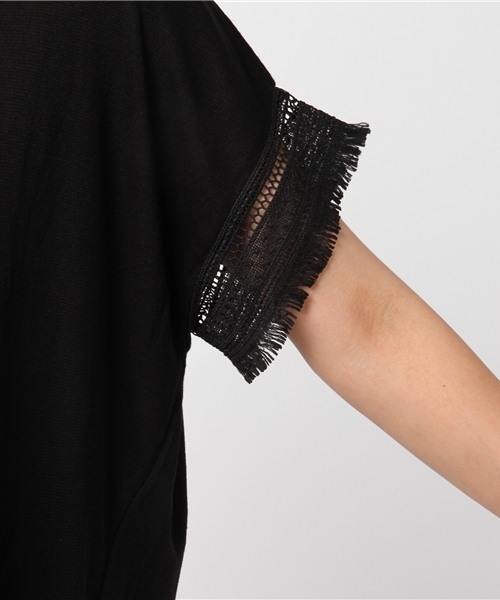 e.r.g*（イーアールジー）の「袖フリンジフェイクレイヤード（Tシャツ/カットソー・レディース・ブラック/カーキ/オレンジ/オフホワイト/イエロー・M）」の10枚目の写真