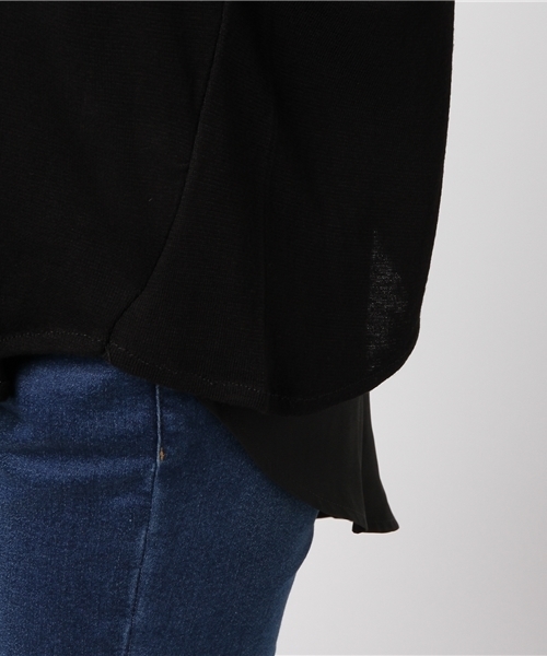 e.r.g*（イーアールジー）の「袖フリンジフェイクレイヤード（Tシャツ/カットソー・レディース・ブラック/カーキ/オレンジ/オフホワイト/イエロー・M）」の11枚目の写真