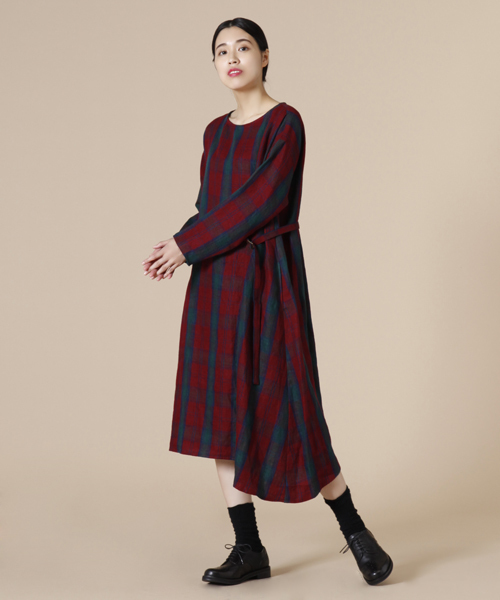 Conges Payes Adieu Tristesse コンジェ ペイエ アデュートリステス の リネンチェックアシンメトリーワンピース ワンピース Wear