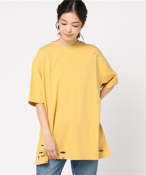 PUNYUS（プニュズ）の「クラッシュTシャツ（Tシャツ/カットソー・レディース・ワイン/ピンク/マスタード/スミクロ/ホワイト/ブラック・3/4）」の7枚目の写真