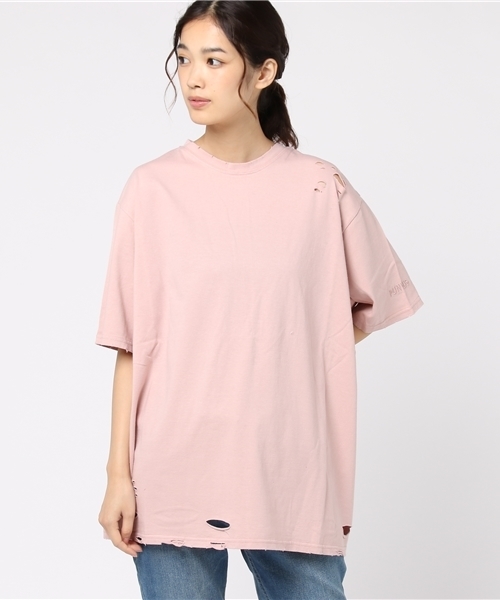 PUNYUS（プニュズ）の「クラッシュTシャツ（Tシャツ/カットソー・レディース・ワイン/ピンク/マスタード/スミクロ/ホワイト/ブラック・3/4）」の6枚目の写真