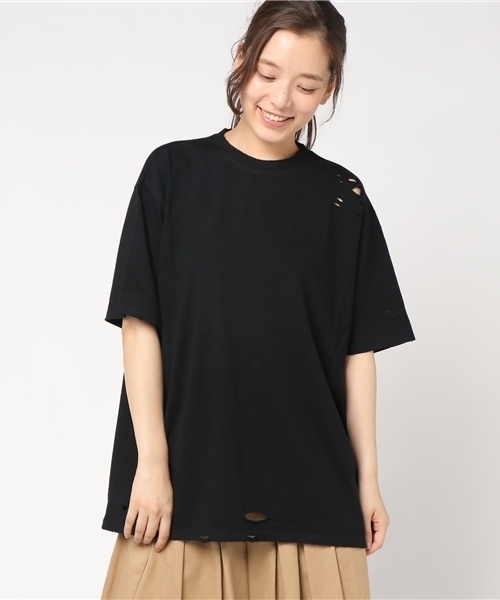 PUNYUS（プニュズ）の「クラッシュTシャツ（Tシャツ/カットソー・レディース・ワイン/ピンク/マスタード/スミクロ/ホワイト/ブラック・3/4）」の3枚目の写真