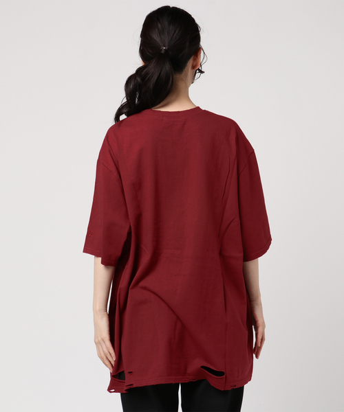 PUNYUS（プニュズ）の「クラッシュTシャツ（Tシャツ/カットソー・レディース・ワイン/ピンク/マスタード/スミクロ/ホワイト/ブラック・3/4）」の14枚目の写真