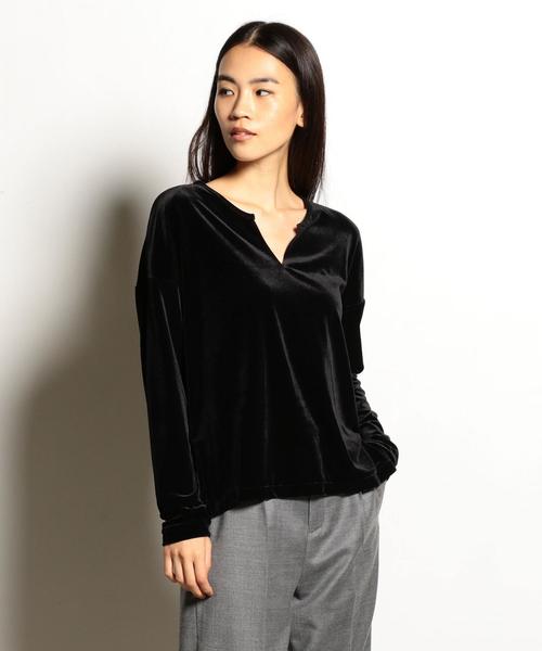 EN ROUTE（アンルート）の「ベロアキーネックスリットロングスリーブ ◆（Tシャツ/カットソー・レディース・オフホワイト/ブラック/ブラウン・FREE）」の3枚目の写真