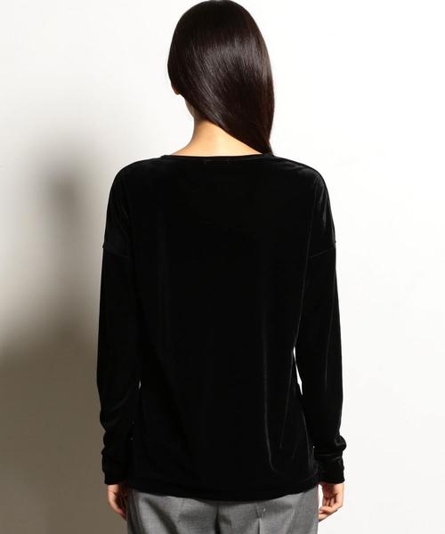 EN ROUTE（アンルート）の「ベロアキーネックスリットロングスリーブ ◆（Tシャツ/カットソー・レディース・オフホワイト/ブラック/ブラウン・FREE）」の4枚目の写真