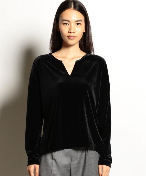 EN ROUTE（アンルート）の「ベロアキーネックスリットロングスリーブ ◆（Tシャツ/カットソー・レディース・オフホワイト/ブラック/ブラウン・FREE）」の5枚目の写真