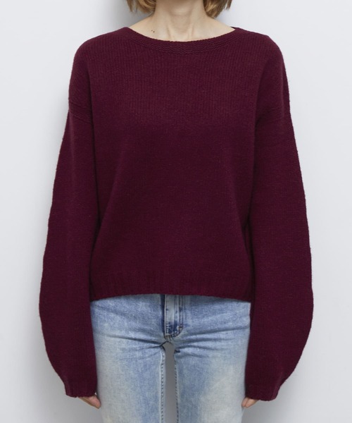 STUDIOUS（ステュディオス）の「【WEARISTA yan コラボ】袖パフスリーブニット（ニット/セーター・レディース・オフホワイト/ブラウン系その他/ワインレッド・FREE）」の5枚目の写真