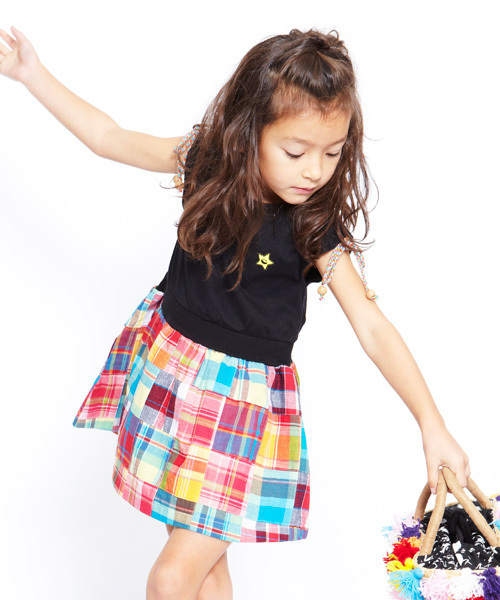 X-girl Stages（エックスガールステージス）の「PATCHWORK  DRESS (4T～7T)（ワンピース・キッズ・ネイビー/ピンク/レッド・4T/5T/6T/7T）」の3枚目の写真