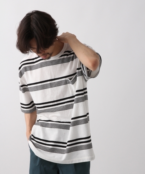 RAGEBLUE(レイジブルー)の「ナシジボーダーTシャツ/801670(Tシャツ/カットソー・メンズ・ホワイト/ダークブラウン/ネイビー/ブルー・SMALL/MEDIUM/LARGE)」の2枚目の写真