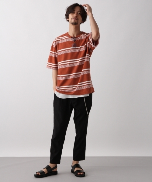 RAGEBLUE(レイジブルー)の「ナシジボーダーTシャツ/801670(Tシャツ/カットソー・メンズ・ホワイト/ダークブラウン/ネイビー/ブルー・SMALL/MEDIUM/LARGE)」の6枚目の写真