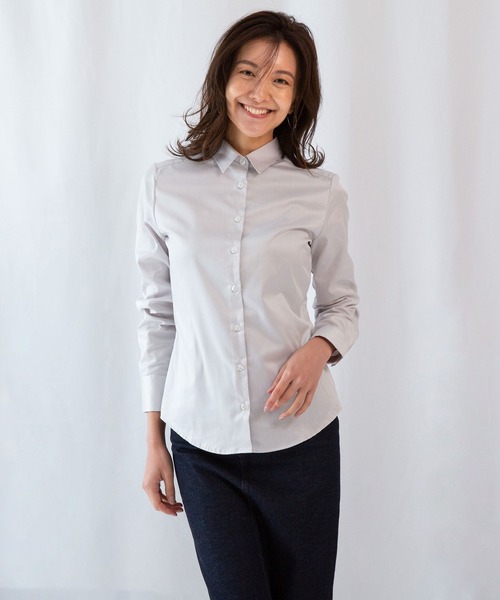 NARACAMICIE(ナラカミーチェ)の「コットンシャンブレー長袖シャツ(シャツ/ブラウス・レディース・ホワイト/ライトグレー/ボルドー・MEDIUM/LARGE/SMALL)」の3枚目の写真