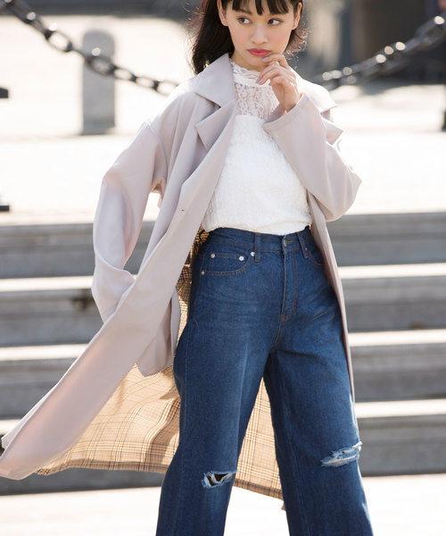 Luz Llena(ラズレナ)の「チェック配色トレンチコート(トレンチコート・レディース・ブラック/ベージュ・MEDIUM)」の7枚目の写真