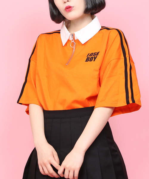 WC(ダブル シー)の「WC/2ラインビッグラガーTシャツ(Tシャツ/カットソー・レディース・ブラック/パープル/オレンジ/グリーン・FREE)」の4枚目の写真