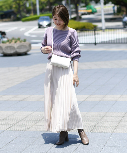 DouDou（ドゥドゥ）の「プリーツサテンスカート（スカート・レディース・ブラウン/ベージュ/ピンク/キャメル/サックスブルー・FREE）」の7枚目の写真