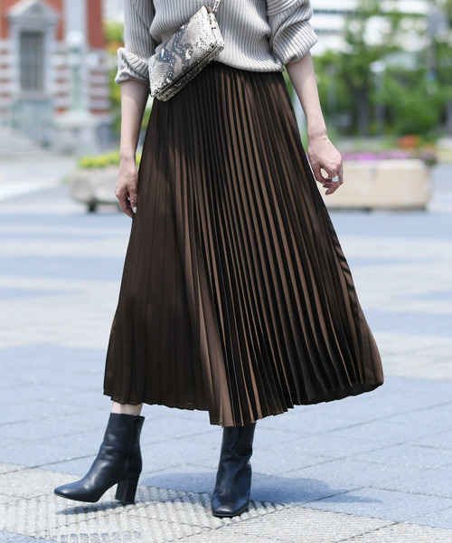 DouDou（ドゥドゥ）の「プリーツサテンスカート（スカート・レディース・ブラウン/ベージュ/ピンク/キャメル/サックスブルー・FREE）」の21枚目の写真