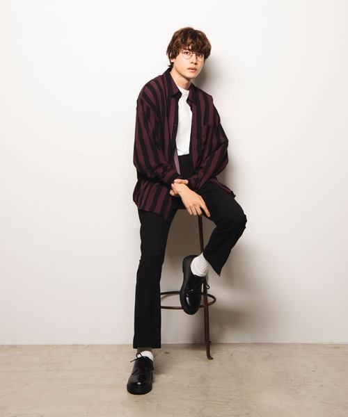 WEGO（ウィゴー）の「WEGO/ワイドストライプビッグシルエットシャツ（シャツ/ブラウス・メンズ・ホワイト系その他4/ブラック系その他4/ベージュ系その他4・MEDIUM/LARGE）」の14枚目の写真