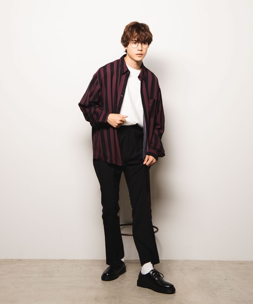 WEGO（ウィゴー）の「WEGO/ワイドストライプビッグシルエットシャツ（シャツ/ブラウス・メンズ・ホワイト系その他4/ブラック系その他4/ベージュ系その他4・MEDIUM/LARGE）」の9枚目の写真