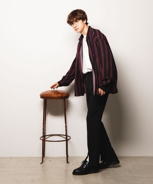 WEGO（ウィゴー）の「WEGO/ワイドストライプビッグシルエットシャツ（シャツ/ブラウス・メンズ・ホワイト系その他4/ブラック系その他4/ベージュ系その他4・MEDIUM/LARGE）」の8枚目の写真