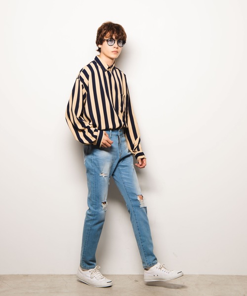 WEGO（ウィゴー）の「WEGO/ワイドストライプビッグシルエットシャツ（シャツ/ブラウス・メンズ・ホワイト系その他4/ブラック系その他4/ベージュ系その他4・MEDIUM/LARGE）」の13枚目の写真