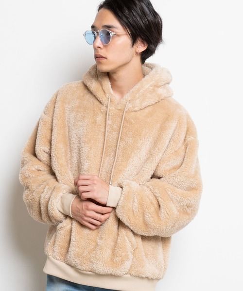 WEGO(ウィゴー)の「WEGO/シャギーボアプルパーカー(パーカー・メンズ・ブラック/オフホワイト/ライトベージュ・SMALL/MEDIUM/LARGE)」の3枚目の写真