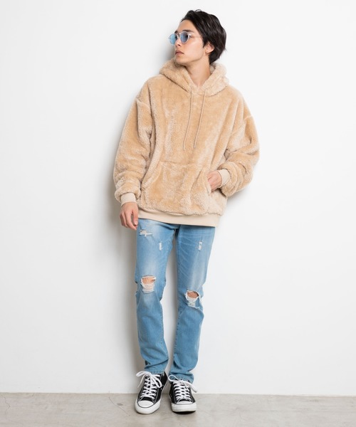 WEGO(ウィゴー)の「WEGO/シャギーボアプルパーカー(パーカー・メンズ・ブラック/オフホワイト/ライトベージュ・SMALL/MEDIUM/LARGE)」の7枚目の写真