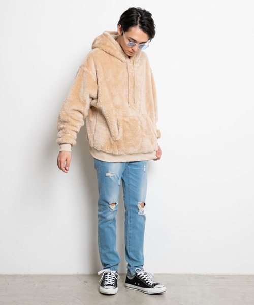 WEGO(ウィゴー)の「WEGO/シャギーボアプルパーカー(パーカー・メンズ・ブラック/オフホワイト/ライトベージュ・SMALL/MEDIUM/LARGE)」の10枚目の写真