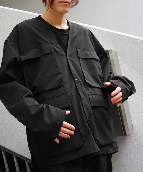 ZIP FIVE（ジップファイブ）の「【ZIP FIVE】【撥水加工】 ノーカラーフラップ　フッシングジャケットブルゾン（ノーカラージャケット・メンズ・ブラック/ベージュ/グリーン/アイボリー/オリーブ/ネイビー/ブラウン・MEDIUM/LARGE/X-LARGE）」の3枚目の写真