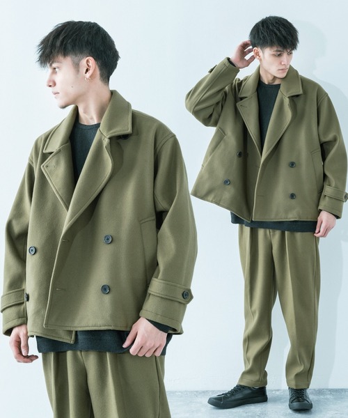 Ressaca（レサーカ）の「【セットアップ】 オーバーサイズ ウールテック ショートトレンチ/2タックテーパードパンツ（セットアップ・メンズ・グレイッシュベージュ/オリーブ/サックスブルー/ブラック/ブラウン・M/L）」の4枚目の写真