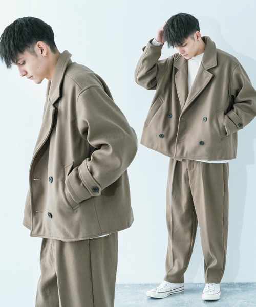 Ressaca（レサーカ）の「【セットアップ】 オーバーサイズ ウールテック ショートトレンチ/2タックテーパードパンツ（セットアップ・メンズ・グレイッシュベージュ/オリーブ/サックスブルー/ブラック/ブラウン・M/L）」の3枚目の写真