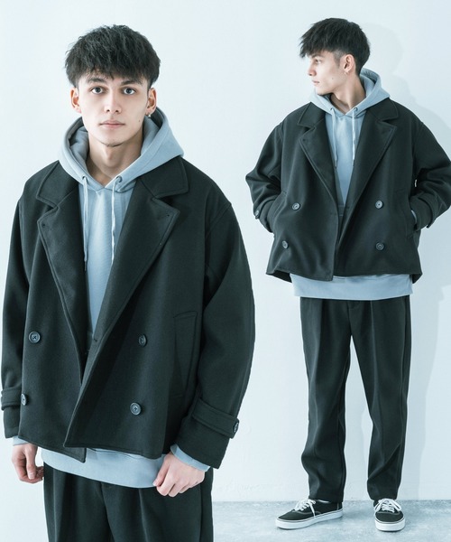 Ressaca（レサーカ）の「【セットアップ】 オーバーサイズ ウールテック ショートトレンチ/2タックテーパードパンツ（セットアップ・メンズ・グレイッシュベージュ/オリーブ/サックスブルー/ブラック/ブラウン・M/L）」の2枚目の写真