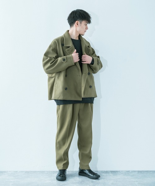 Ressaca（レサーカ）の「【セットアップ】 オーバーサイズ ウールテック ショートトレンチ/2タックテーパードパンツ（セットアップ・メンズ・グレイッシュベージュ/オリーブ/サックスブルー/ブラック/ブラウン・M/L）」の13枚目の写真